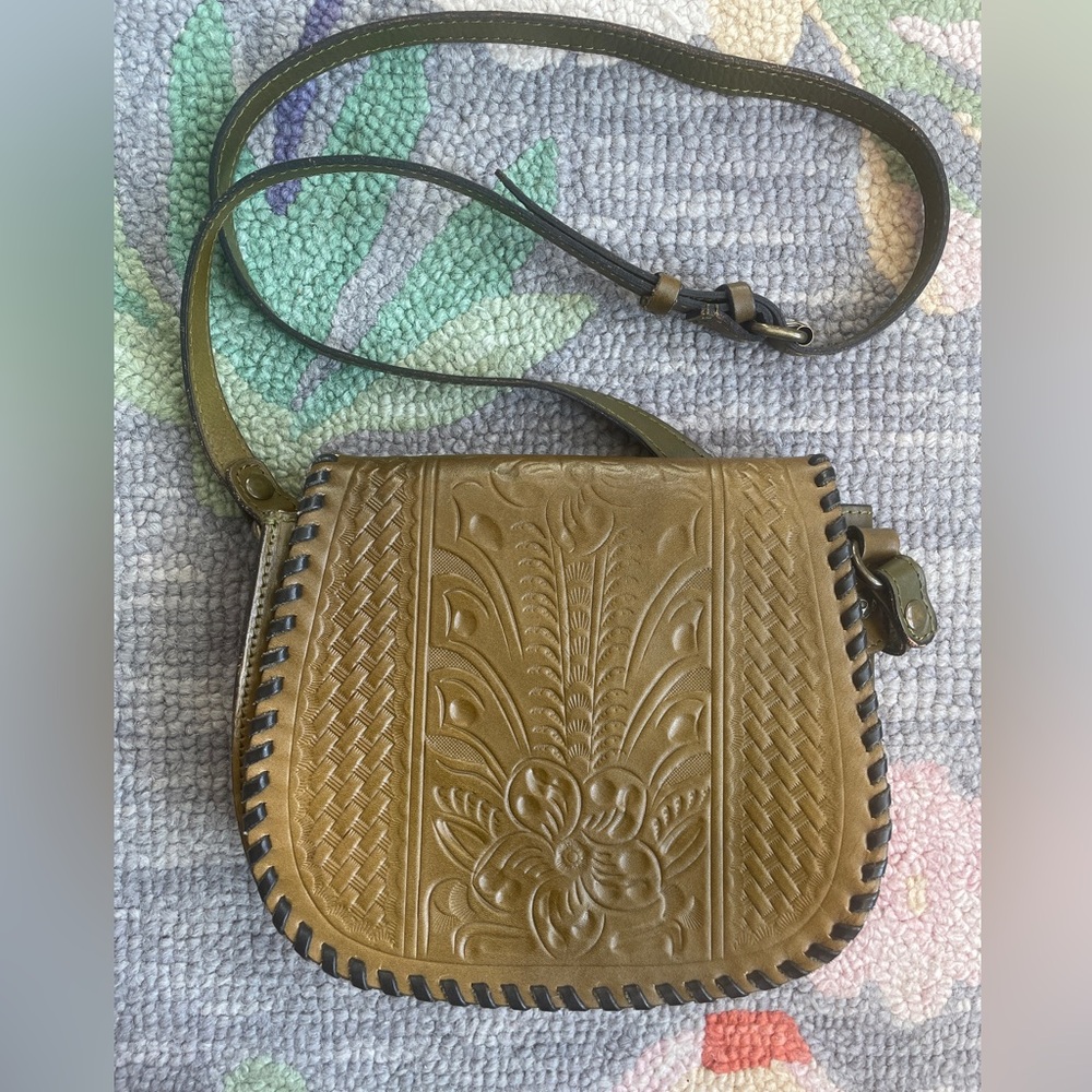 Patricia Nash Olive Green Leather Crossbody Bag